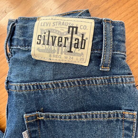 Levi Silver Tab Stay Loose Jeans Kids Size 8 Straight Baggy Adjustable Waist - Picture 4 of 10